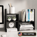 Adjustable Desktop Bookshelf Organizer MDF Desk Storage Shelf Black 24-60in