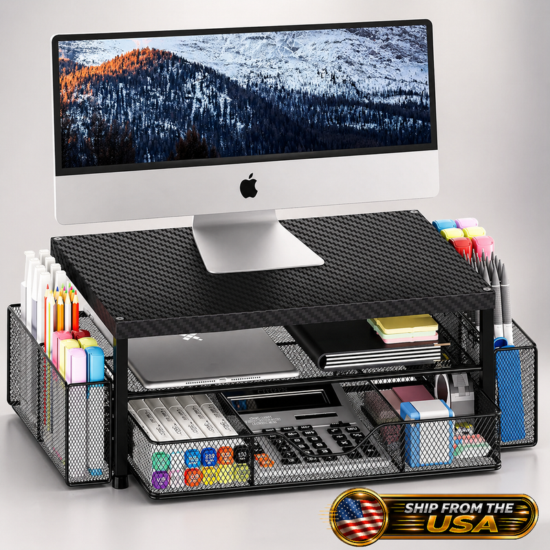 Monitor Stand Riser Desk Organizer Drawer Storage Workspace Home Office