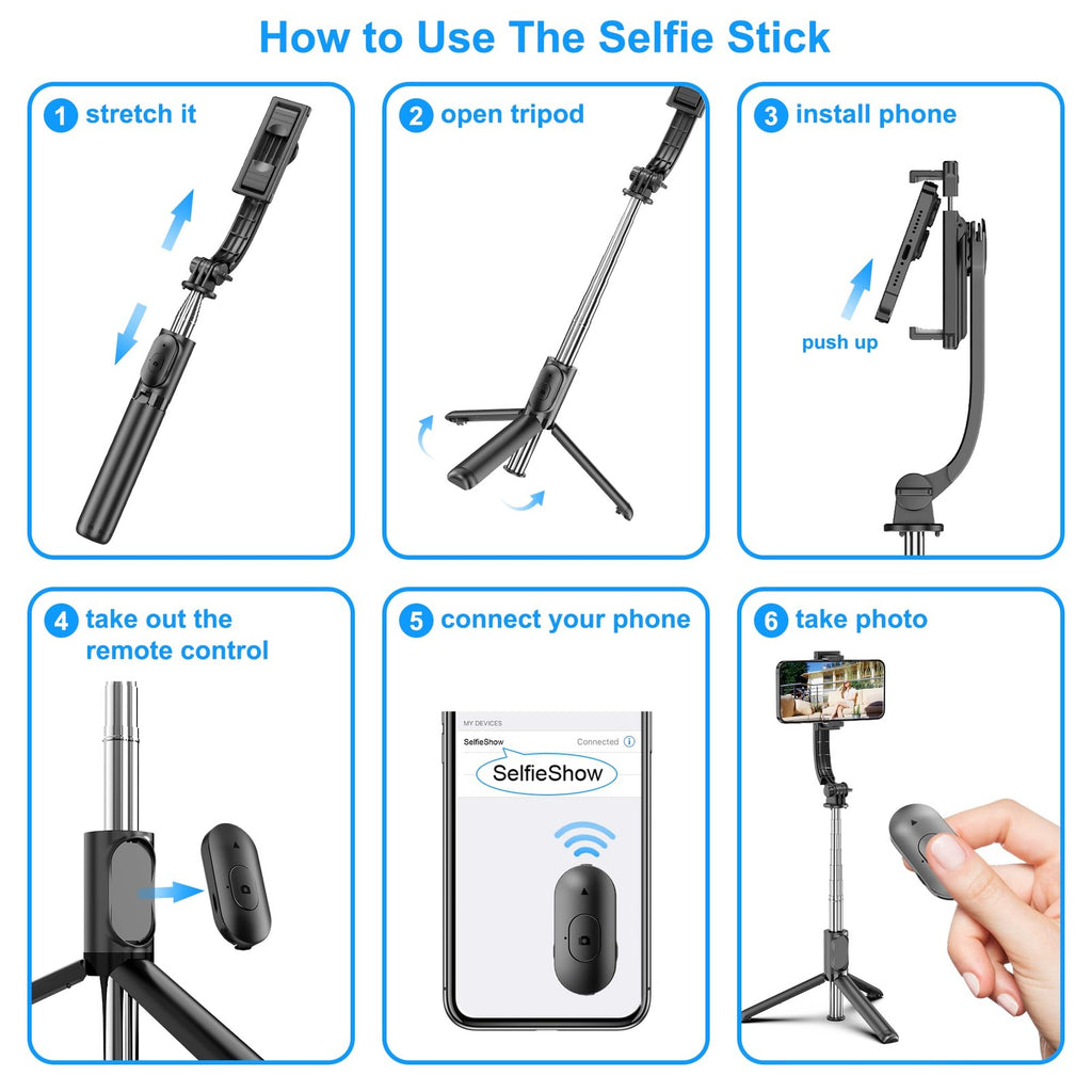 SelfieShow Selfie Stick, Extendable Selfie Stick Tripod with Wireless Remote