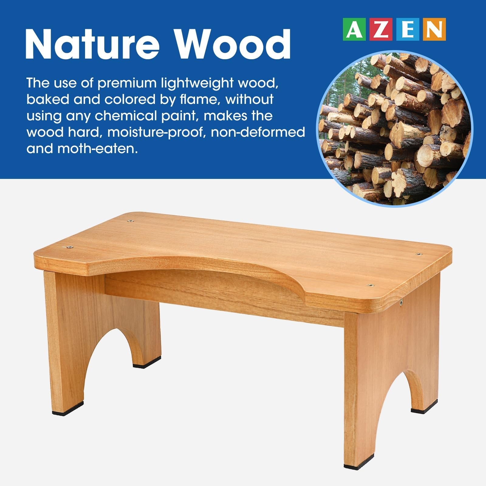 AZEN Toilet Stool Squat Adult, Wood Poop Stool for Bathroom Adults 7 Inch Height