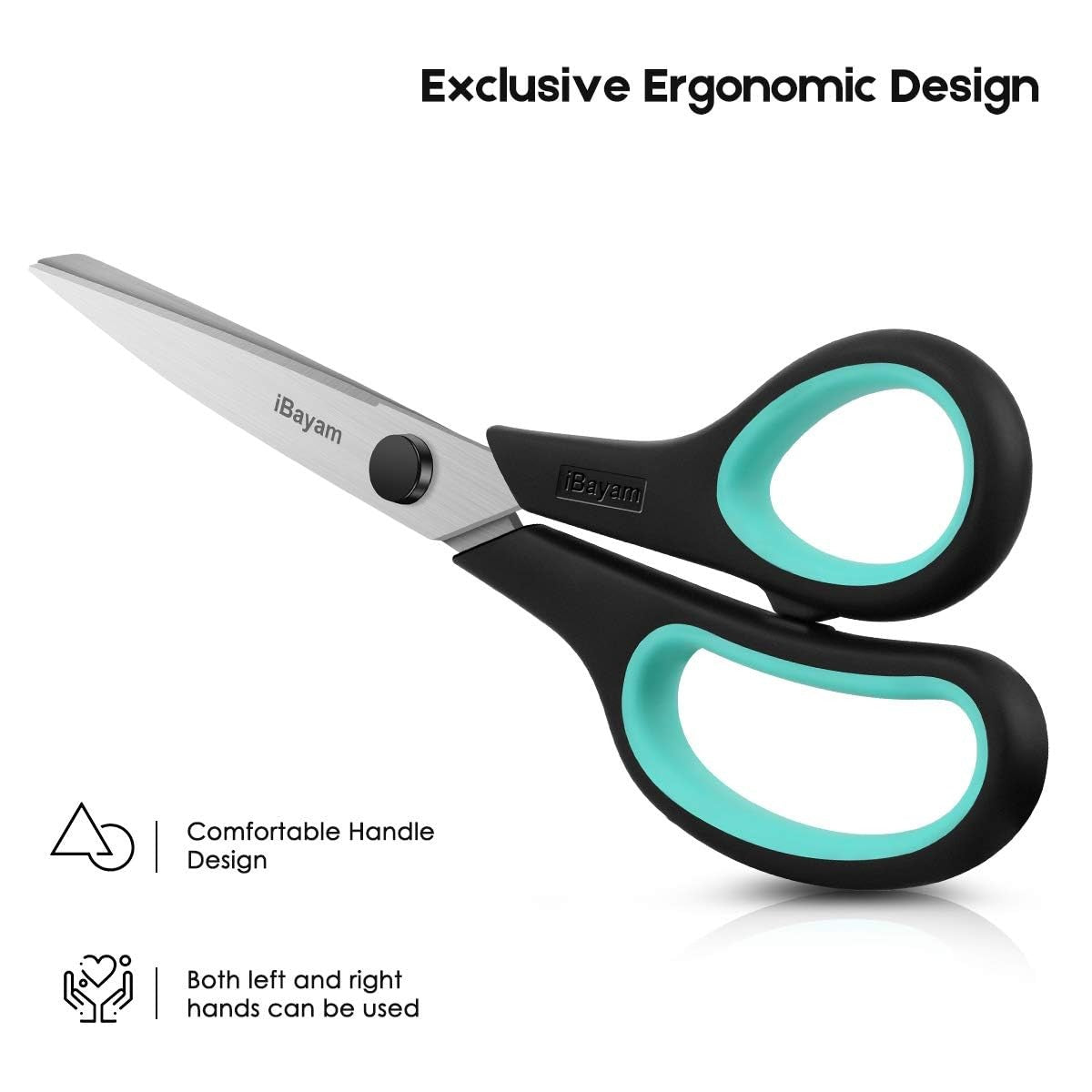 iBayam 3-Pack 8" Heavy Duty Scissors 2.5mm Sharp Blades Comfort Grip