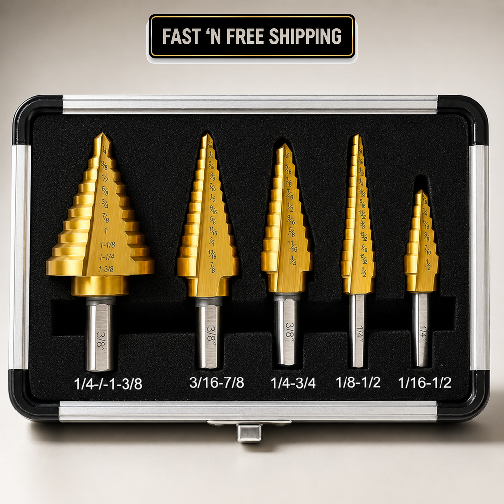 Step Drill Bit Set for Metal- 5PCS Titanium 4241 HSS Step Bit with Two Straight