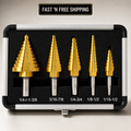 Step Drill Bit Set for Metal- 5PCS Titanium 4241 HSS Step Bit with Two Straight
