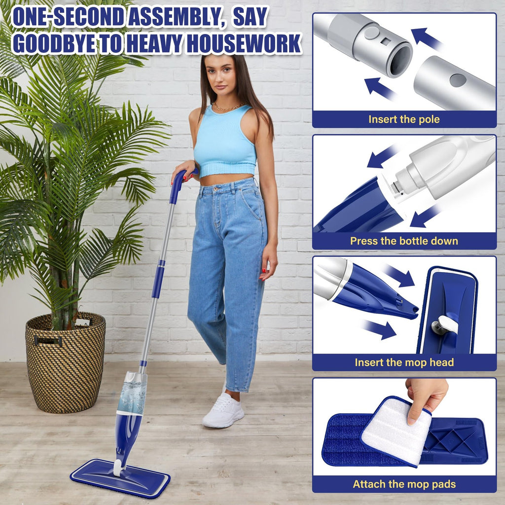 Spray Mop for Hardwood Tile Laminate Floors w/3 Reusable Microfiber Pads