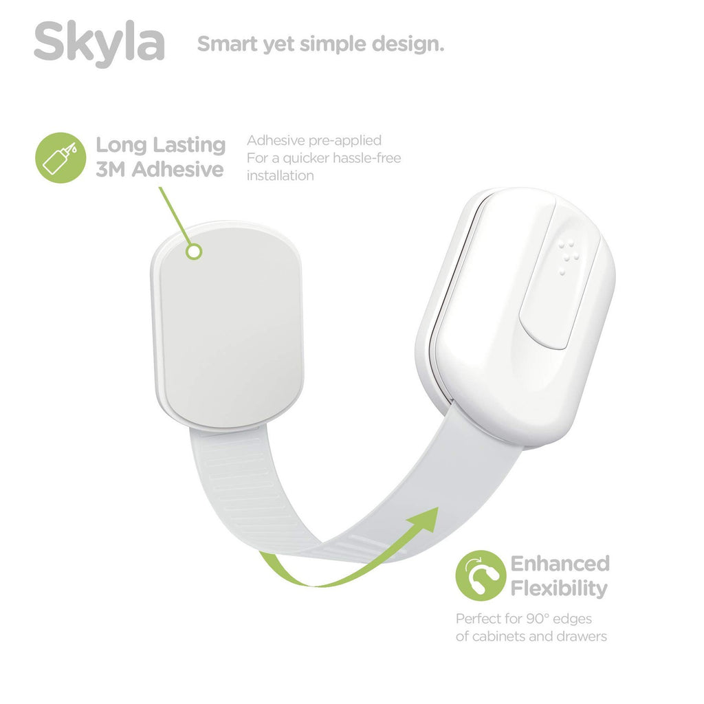 SKYLA HOMES Baby Safety Cabinet Locks 8 Pack 3M Adhesive No Drill White Latch