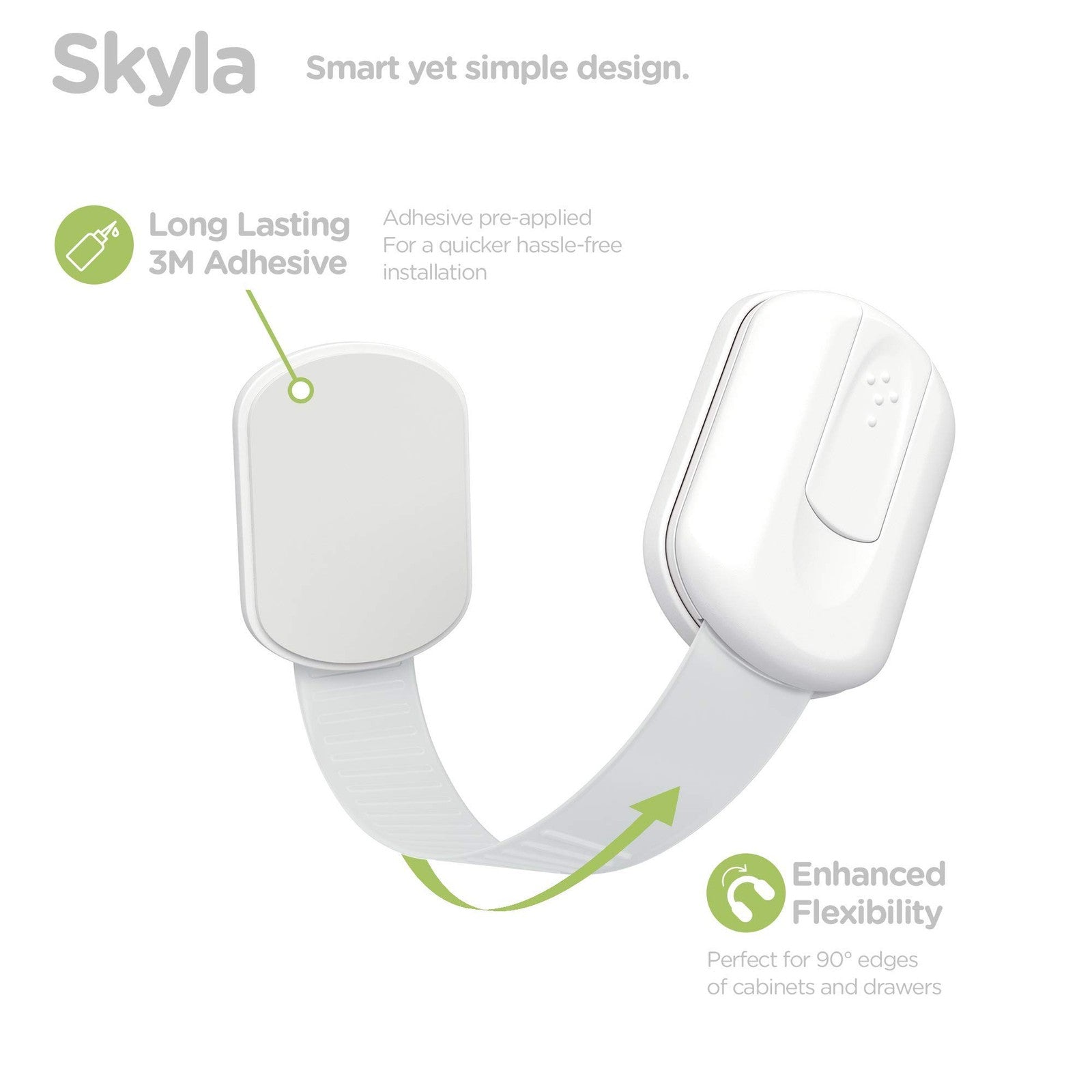 SKYLA HOMES Baby Safety Cabinet Locks 8 Pack 3M Adhesive No Drill White Latch