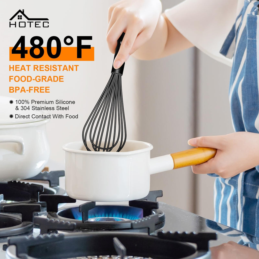 HOTEC 4PC Silicone Whisk Set Heat Resistant Nonstick Safe Kitchen Tools