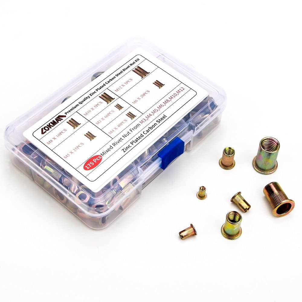 Rivet Nut Assortment Kit 175pcs Metric M3–M12 Threaded Inserts Set