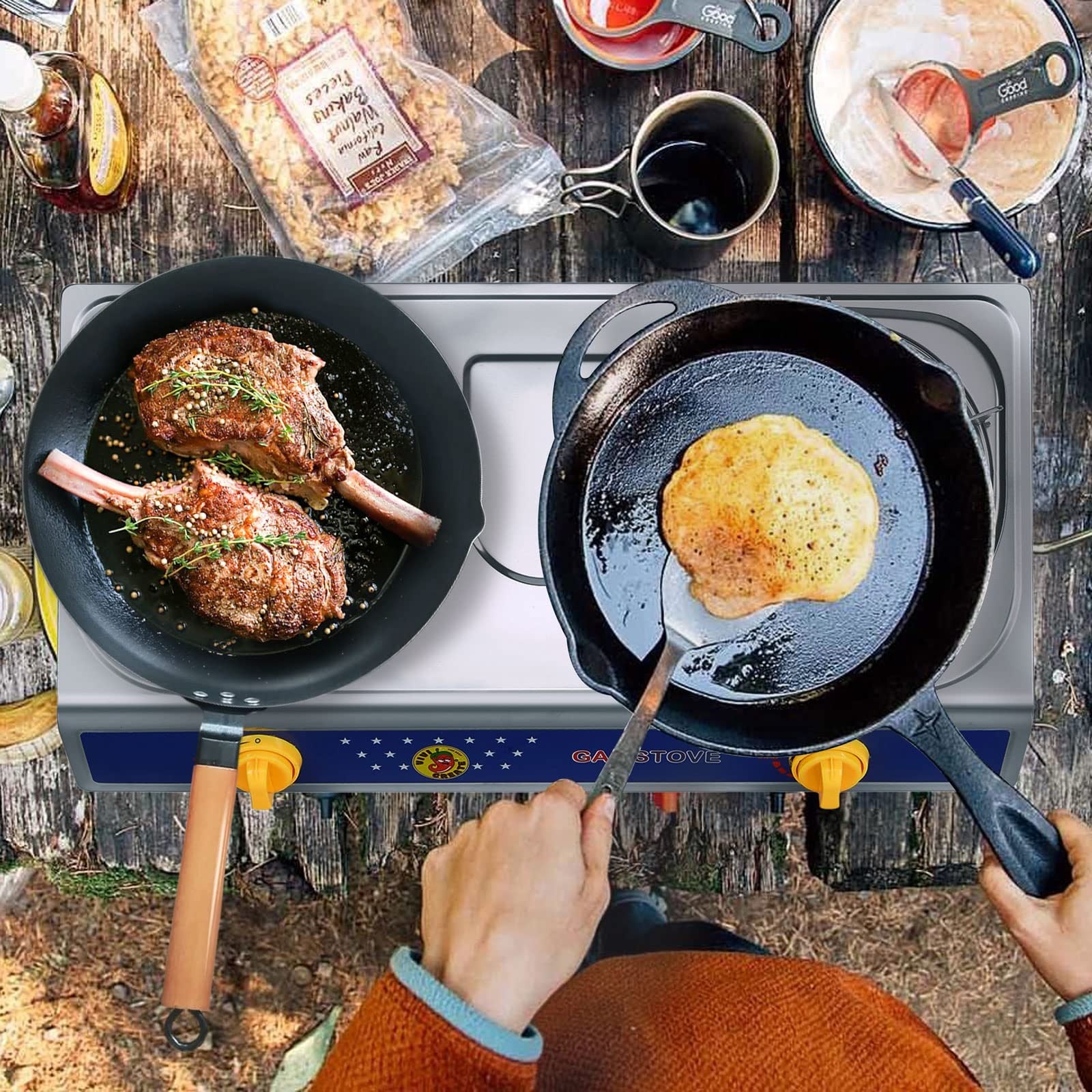 Vivicreate 2 Burner Propane Stove Portable Camping Cooktop Auto Ignition w Hose