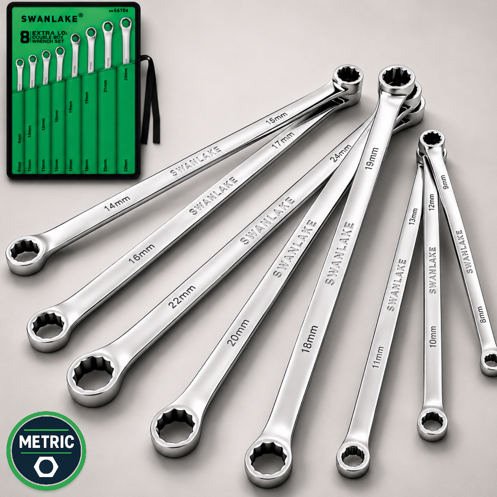 SWANLAKE 8-Pc Extra Long Double Box-End Wrench Set Metric 8-24mm CR-V Steel
