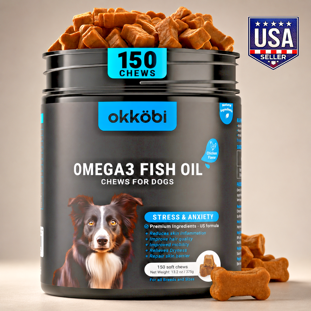 Omega 3 Dog Skin & Coat Chews 150ct Fish Oil EPA DHA Itchy Skin Relief Treats