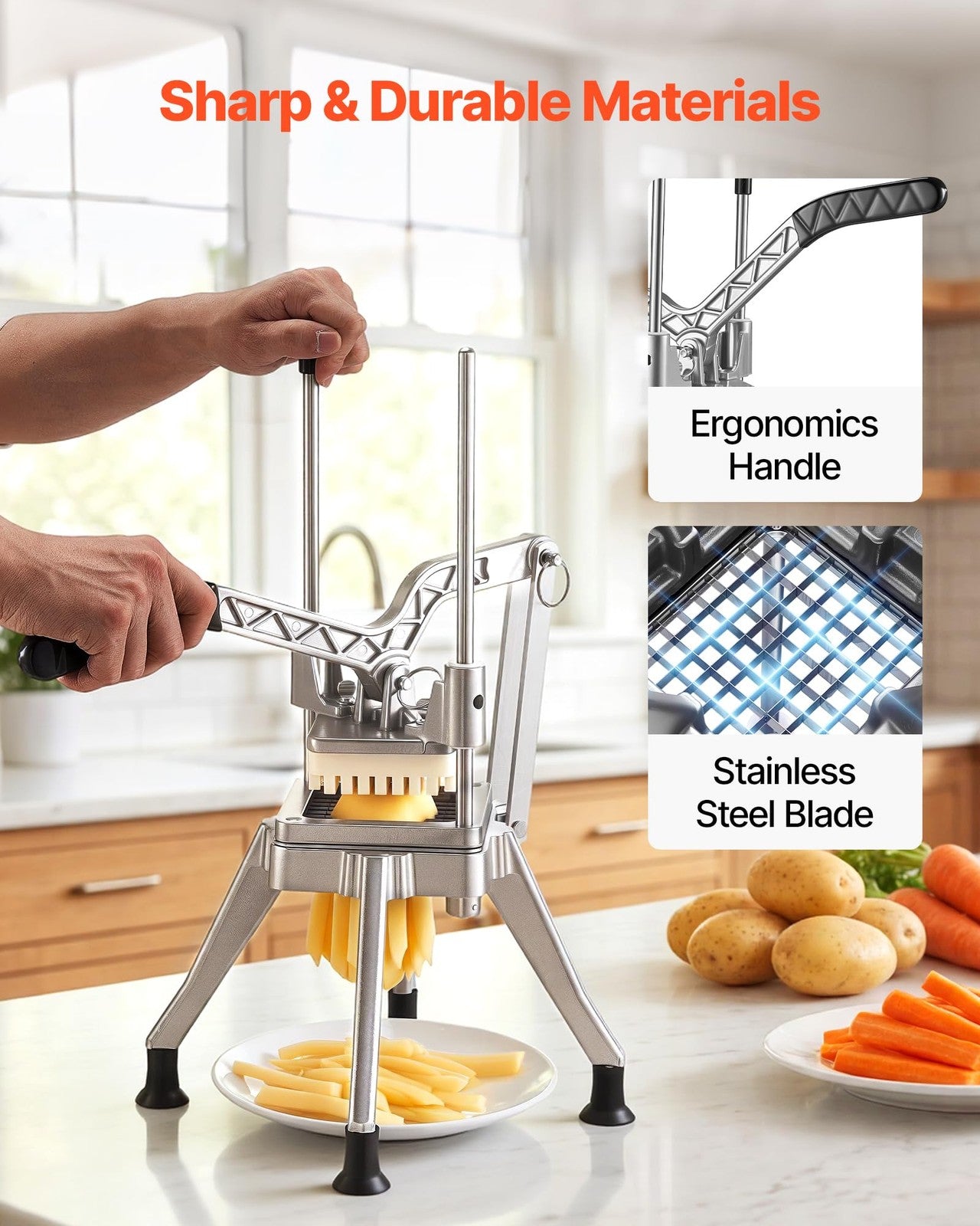 VEVOR French Fry Cutter Vegetable Chopper 4 Blades 1/4 3/8 1/2 Apple Corer