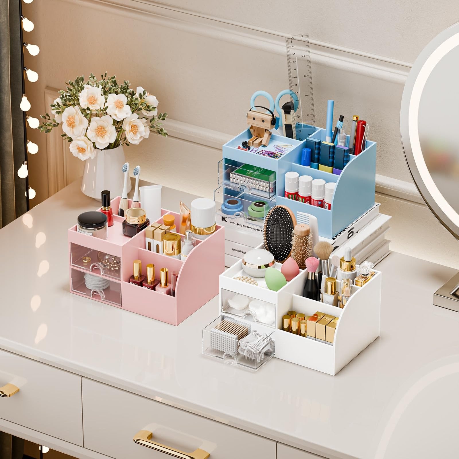Makeup Organizer with 2 Drawers Makeup Organizers Countertop for Vanity Bathroom
