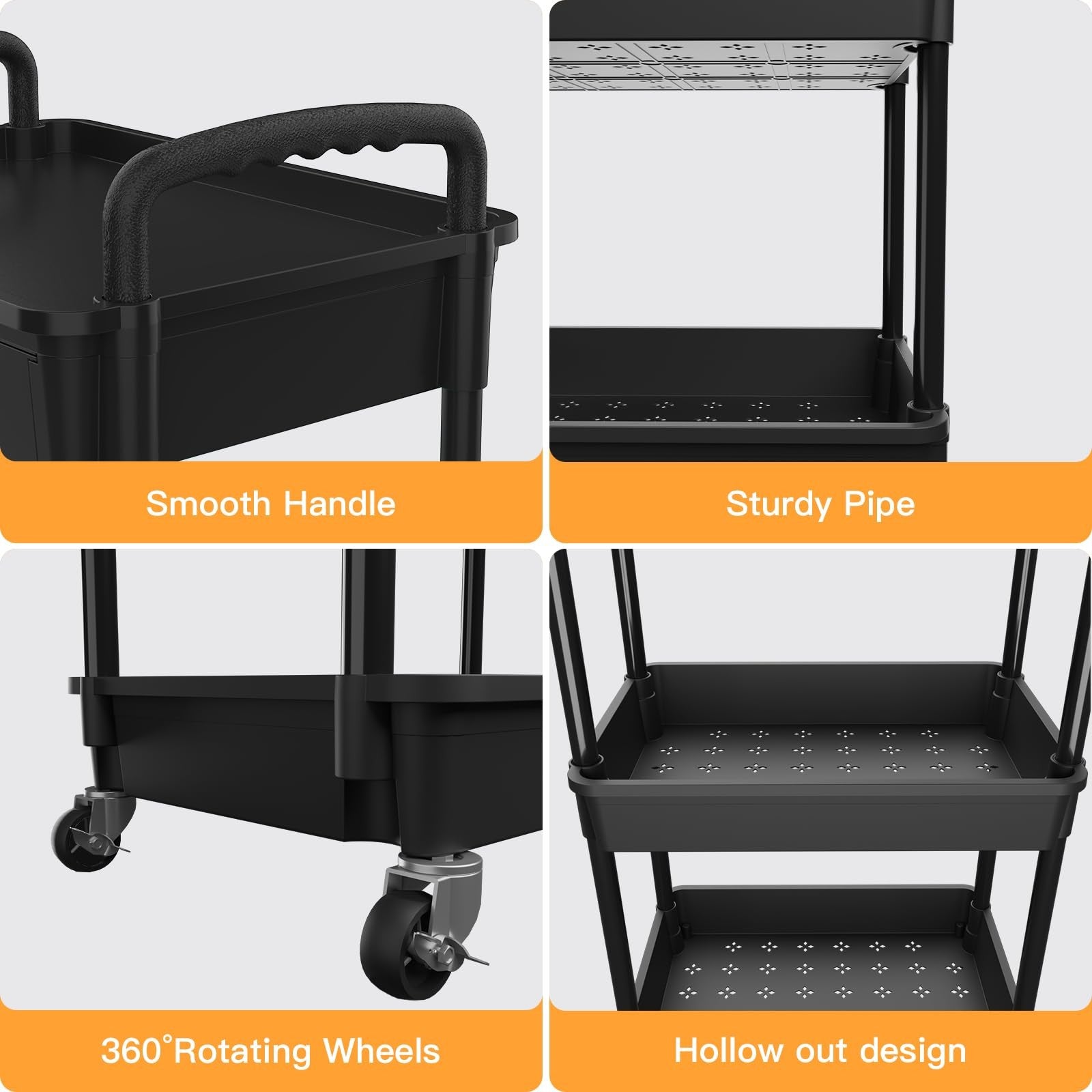 3 Tier Rolling Utility Cart with Drawer, Utility Cart Made for Multifunctional