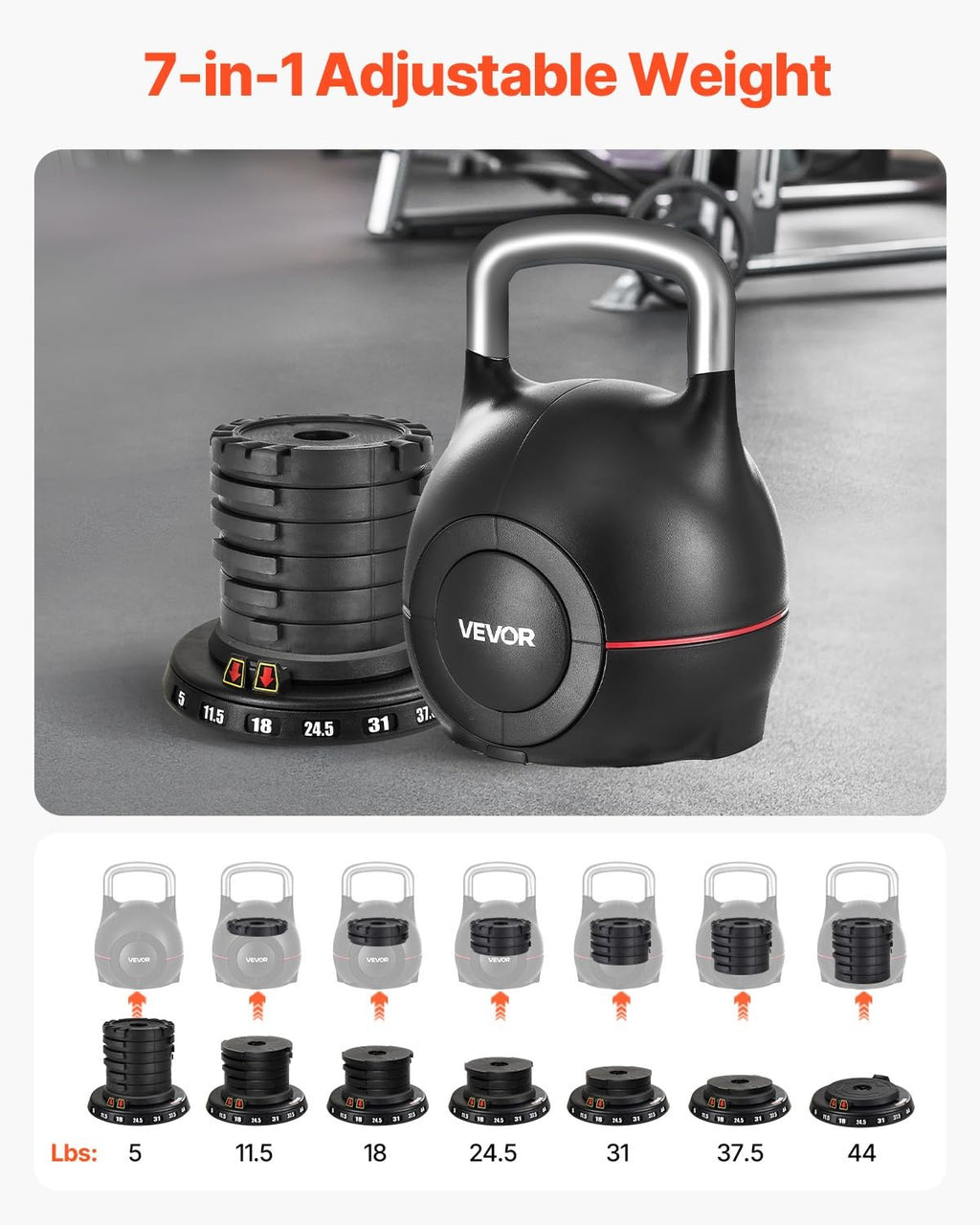 VEVOR Adjustable Kettlebell 7 Weight Levels for Full Body Workout Cross-Training