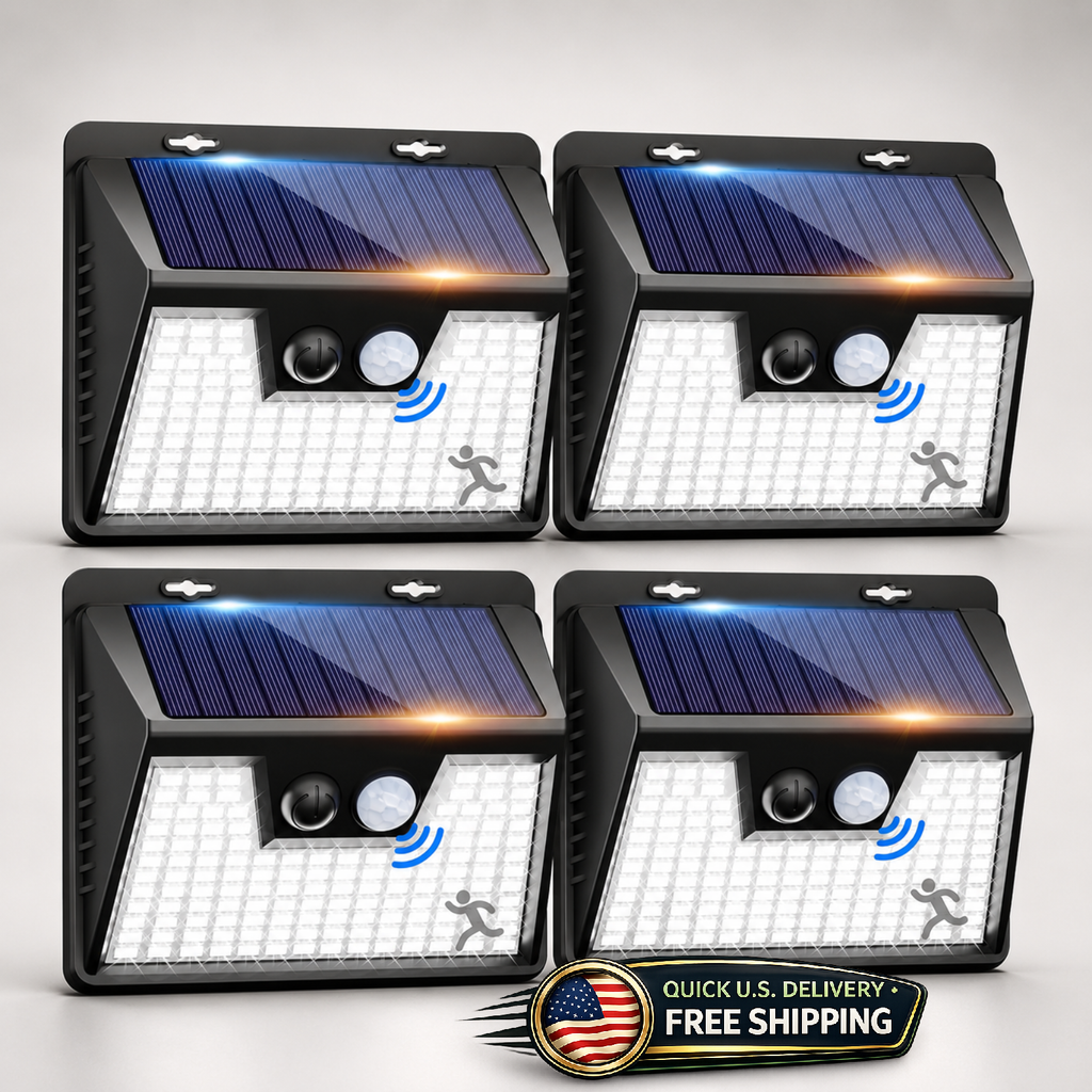 4 Pack 140 LED Solar Motion Sensor Lights Outdoor IP65 Waterproof Cool White