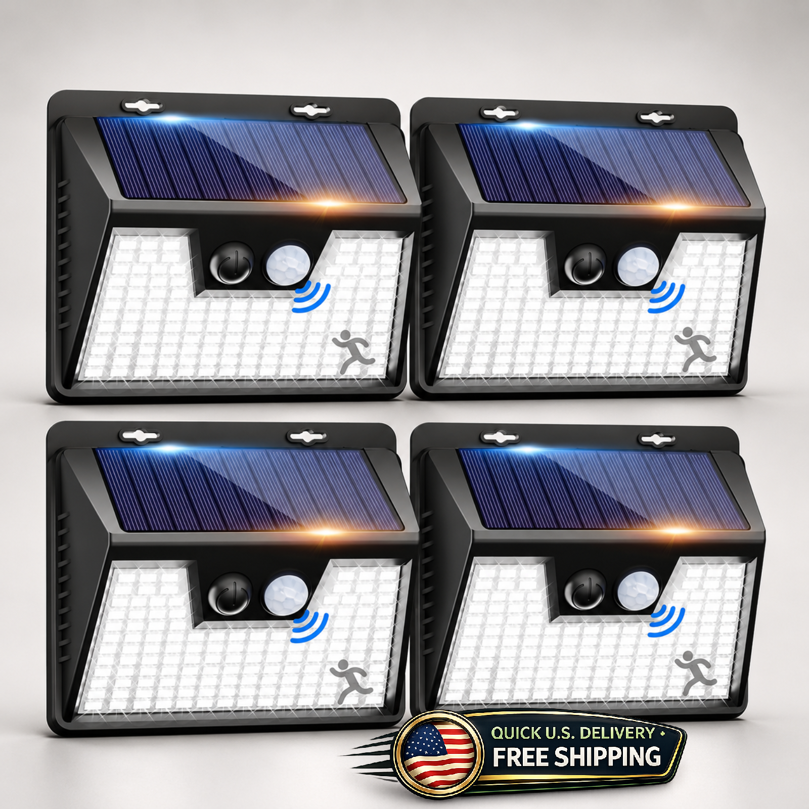 4 Pack 140 LED Solar Motion Sensor Lights Outdoor IP65 Waterproof Cool White