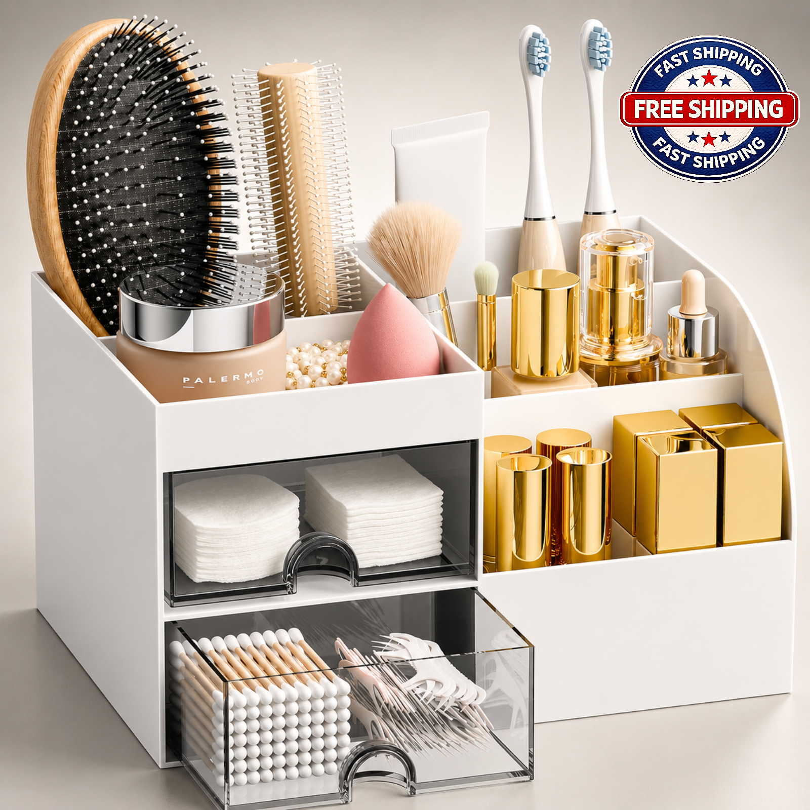 Makeup Organizer with 2 Drawers Makeup Organizers Countertop for Vanity Bathroom