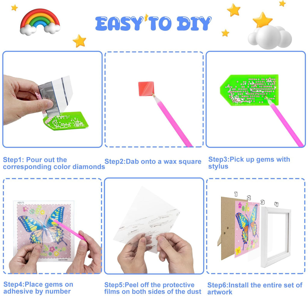 Diamond Art Kit for Kids Crafts Painting Set w Frame Gems DIY Kit for Girls 8-12