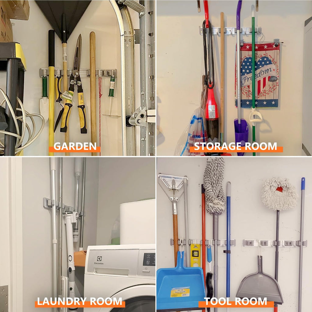 Adjustable Broom Holder Wall Mount, Mop Storage Tool Racks, Broom Hanger Tool.