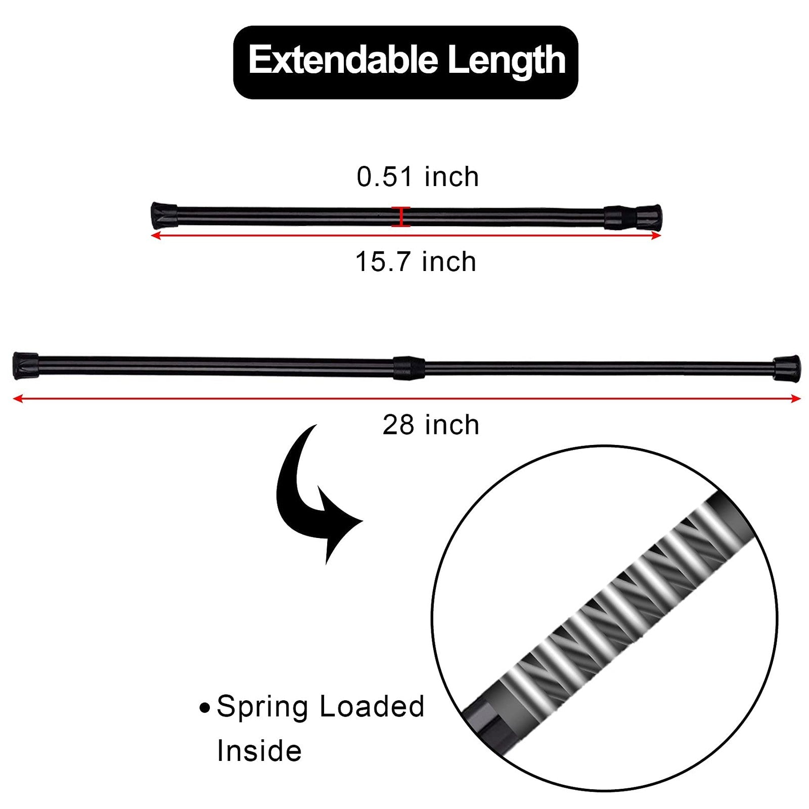 6 Pack Adjustable Tension Rods 15.7-28 Inch Black Cupboard Refrigerator Bars