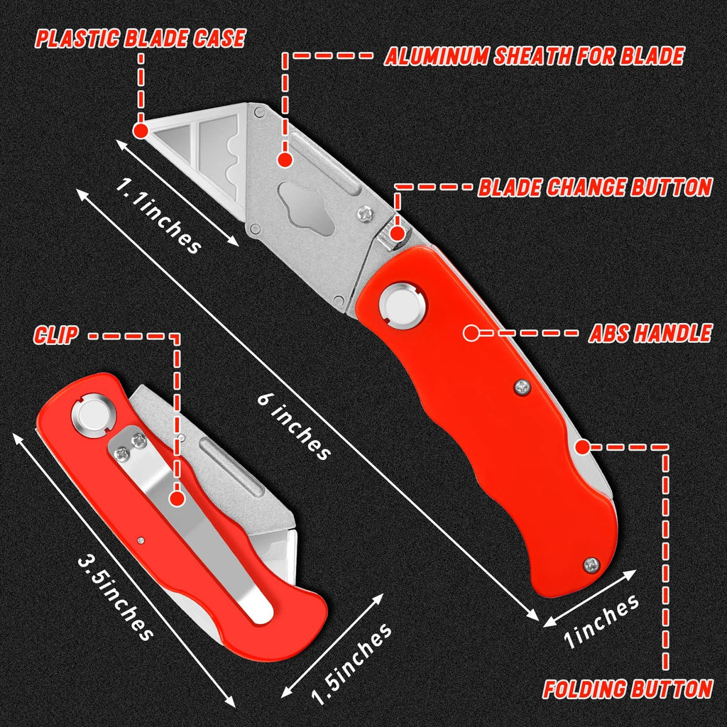 Folding Utility Knife Set 4Pc Box Cutter with 10 Extra Blades Razor Knife Kit