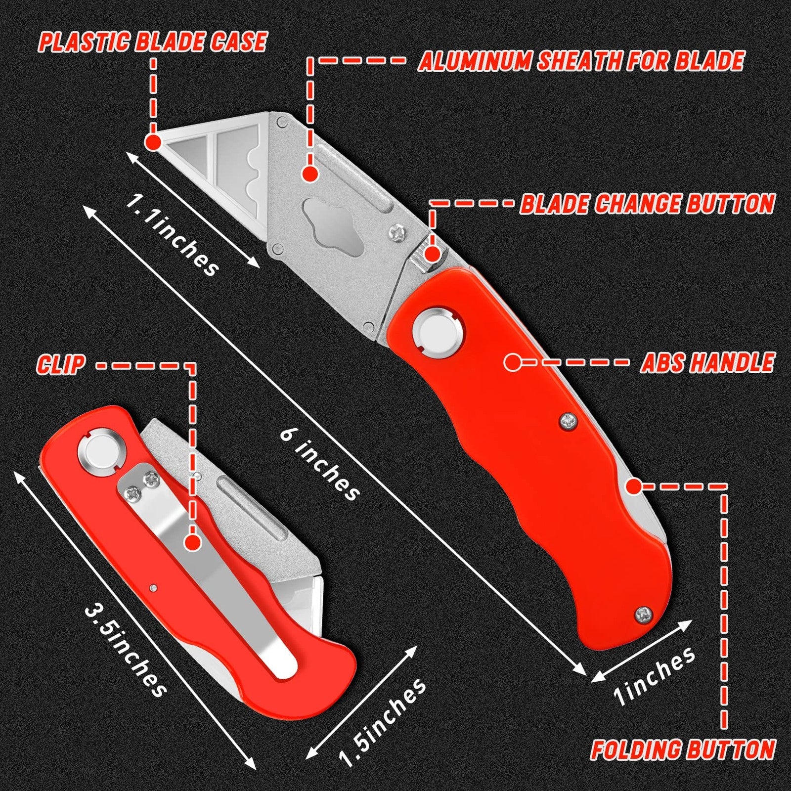 Folding Utility Knife Set 4Pc Box Cutter with 10 Extra Blades Razor Knife Kit