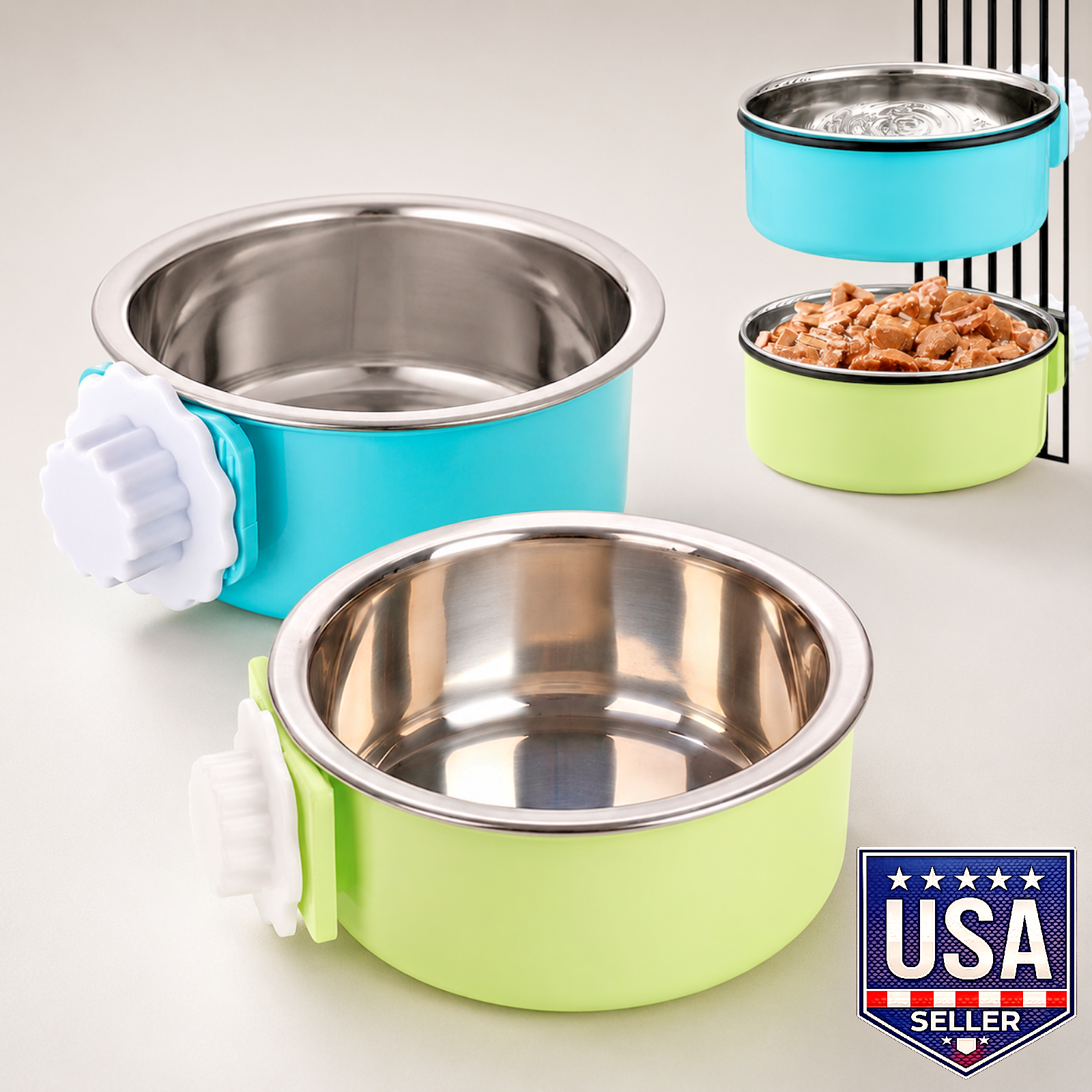 Tfwadmx Crate Dog Bowl Cat Removable Stainless Steel Food and Water Hang Feeder