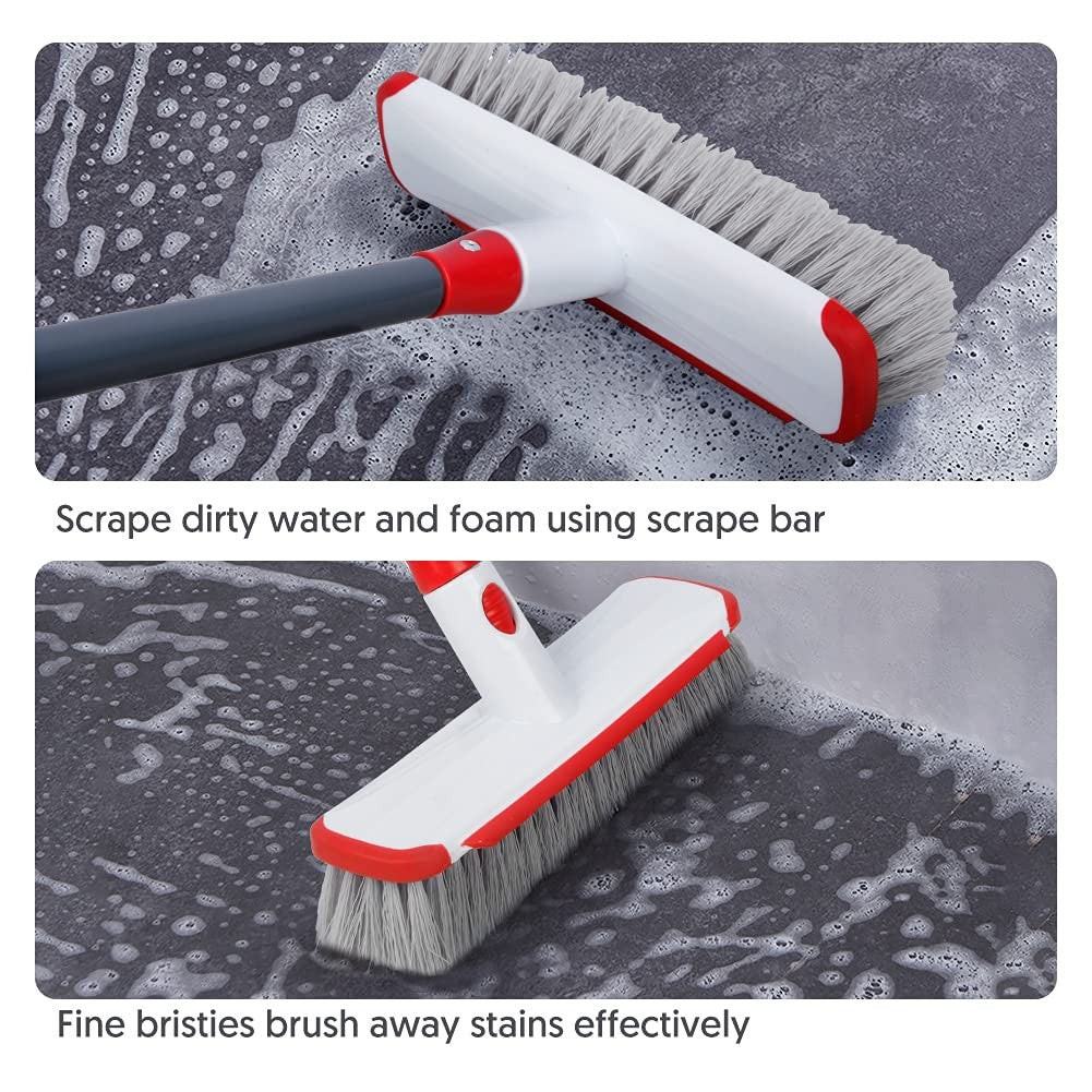 Floor Scrub Brush with Long Handle, Scrubbing Brush Squeegee Broom for Cleaning