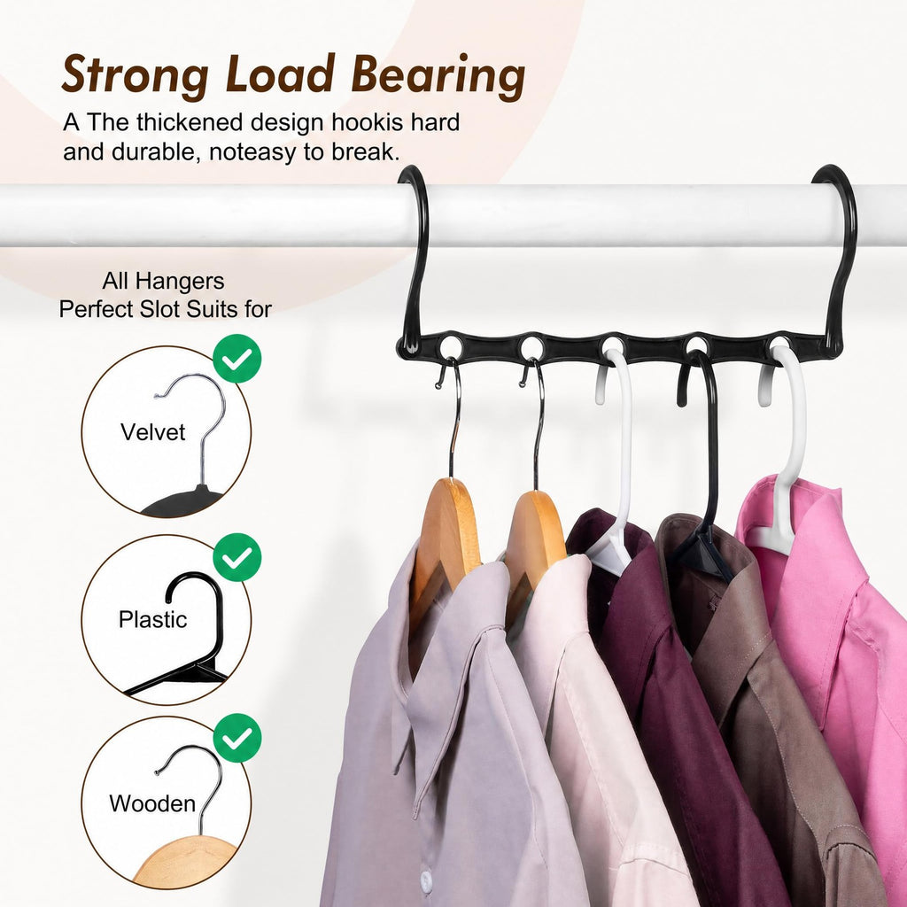 10 Pack Space Saving Cascading Hanger Organizers 5 Hole Black Closet Storage