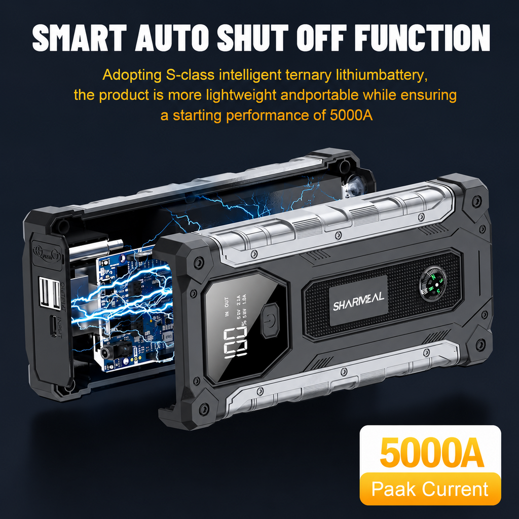 5000A Car Jump Starter 12V Battery Pack for 10.0L Gas & 9.0L Diesel