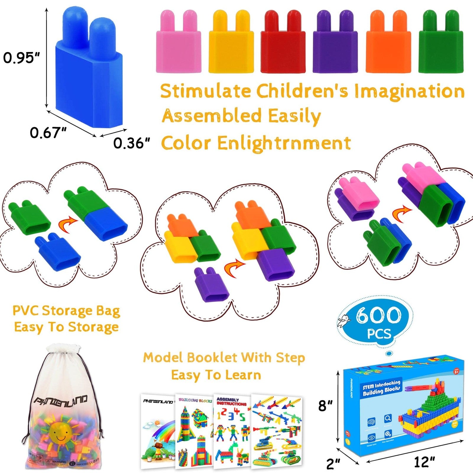 FUBAODA 600pcs Building Blocks Set Kids STEM Construction Toy Preschool Learning