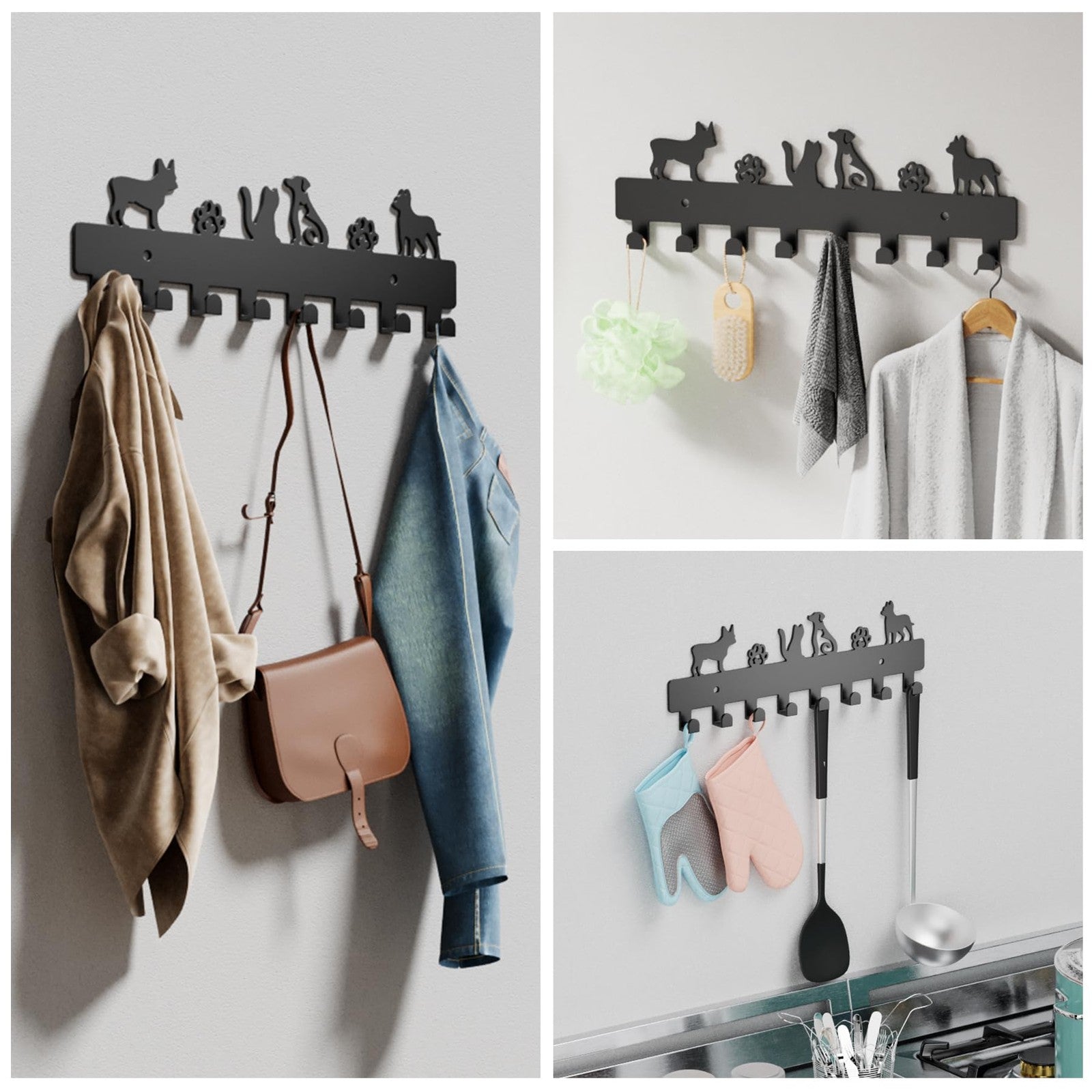 Key Hooks with 8 Hooks Wall Mounted, Key Holder for Wall Decor, Dog Key Holder