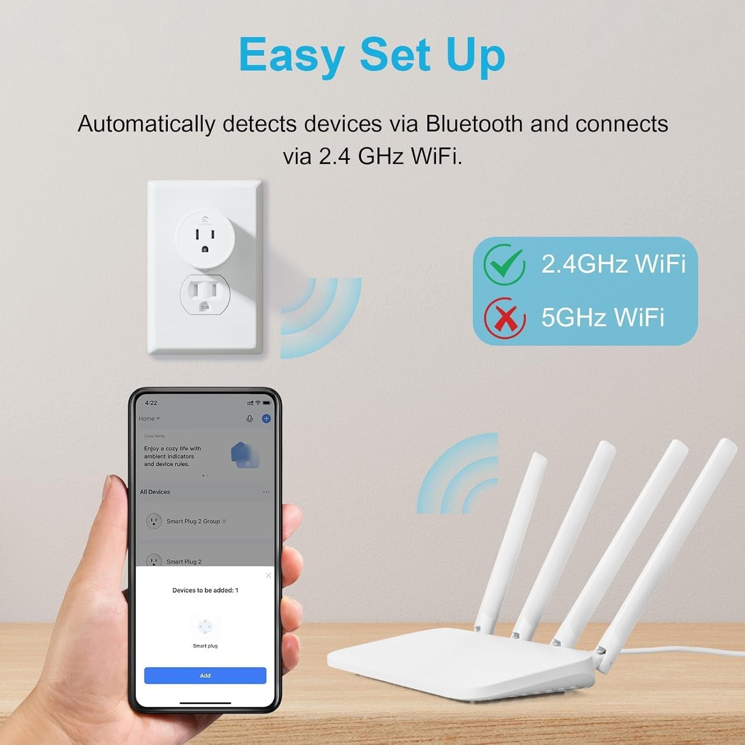 EIGHTREE WiFi Smart Plug 4-Pack 2.4GHz Alexa Google Timer Remote Outlet
