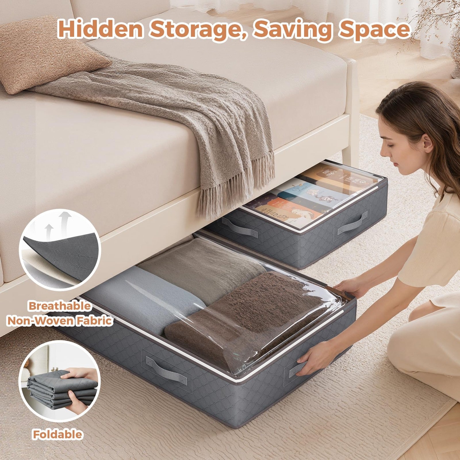 90L Under Bed Storage Containers, Closet Organizers and Storage Bins, Foldable