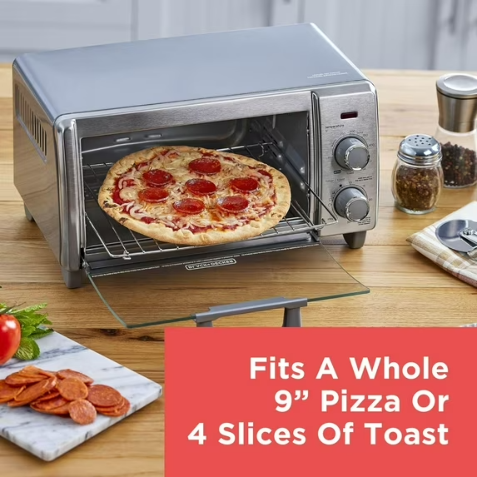 BLACK+DECKER 5-in-1 Air Fry Toaster Oven 4-Slice Fits 9” Pizza slice