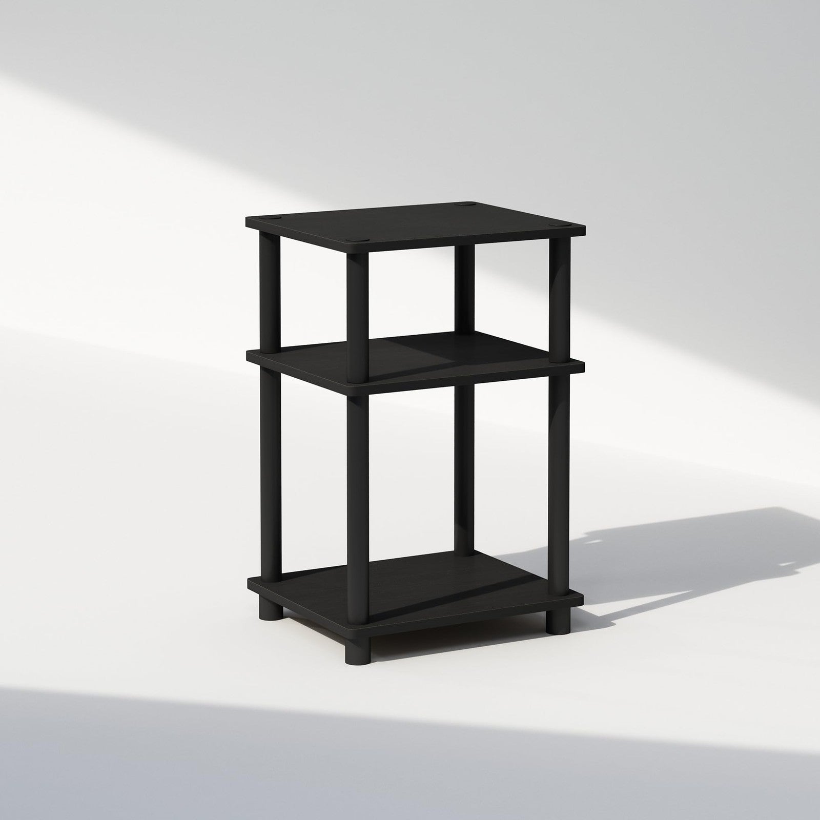 Furinno 3-Tier Nightstand Open Storage End Table Americano Black Plastic Poles