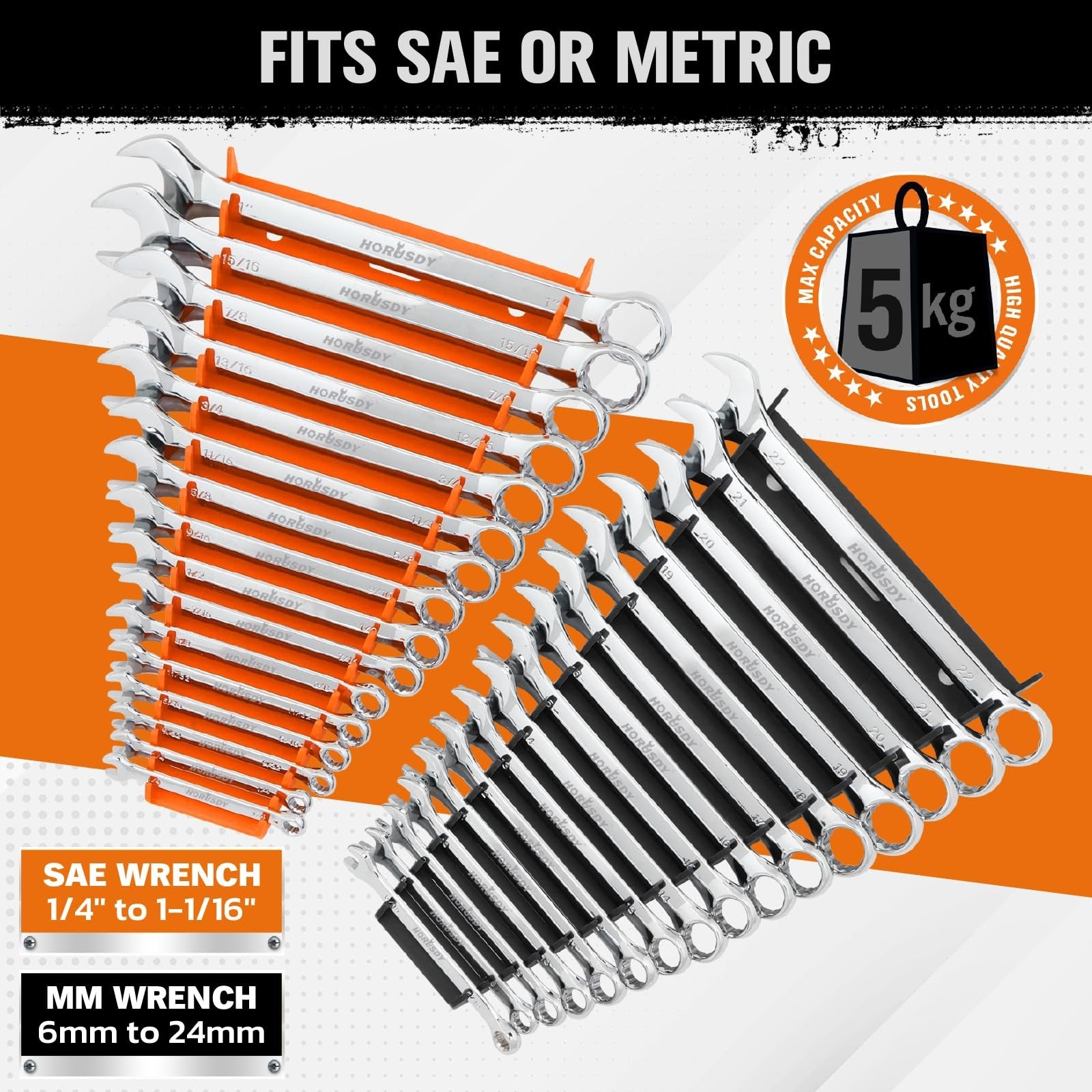 Magnetic Wrench Organizer 32 Slot SAE & Metric Toolbox Drawer Rack