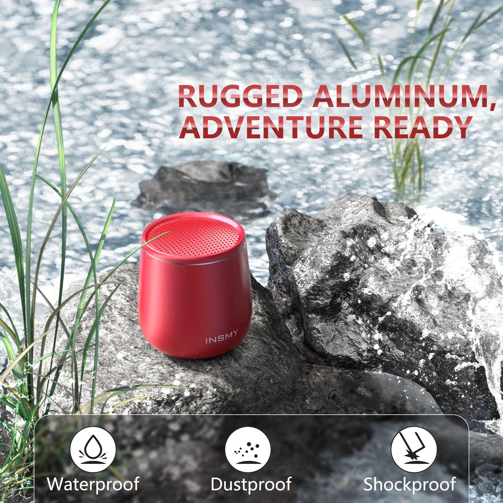 NSMY Mini Bluetooth Speaker Waterproof Pocket Portable Bass Audio Red
