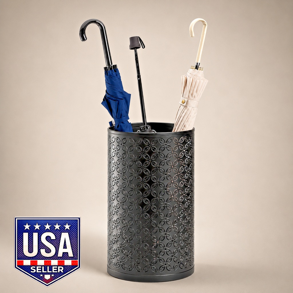 Metal Round Umbrella Stand Rack, Free Standing Umbrella Holder Bin, Canes Holder