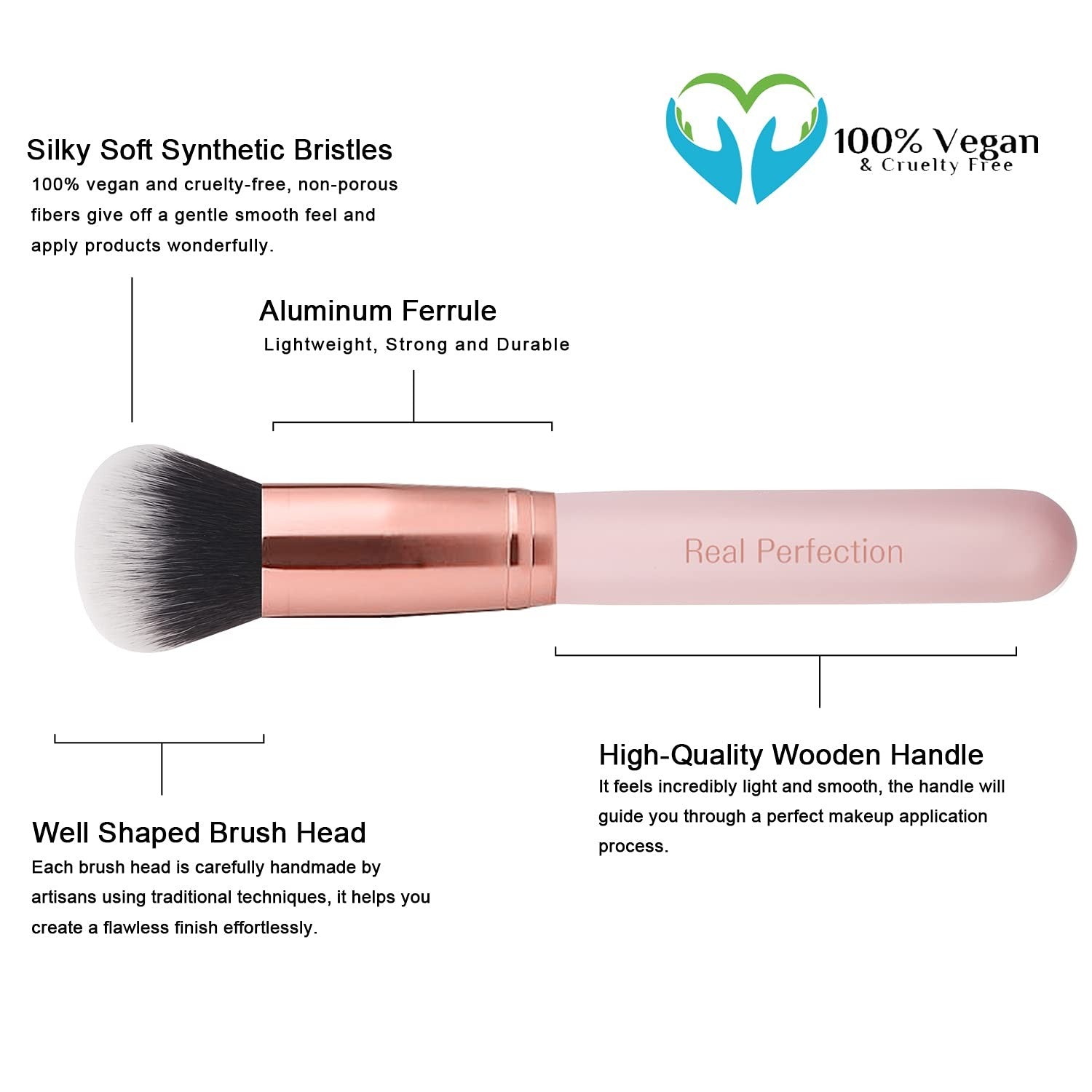 Real Perfection Makeup Brush Set 16 Pcs with 1 Eyebrow Razor Premium Synthetic