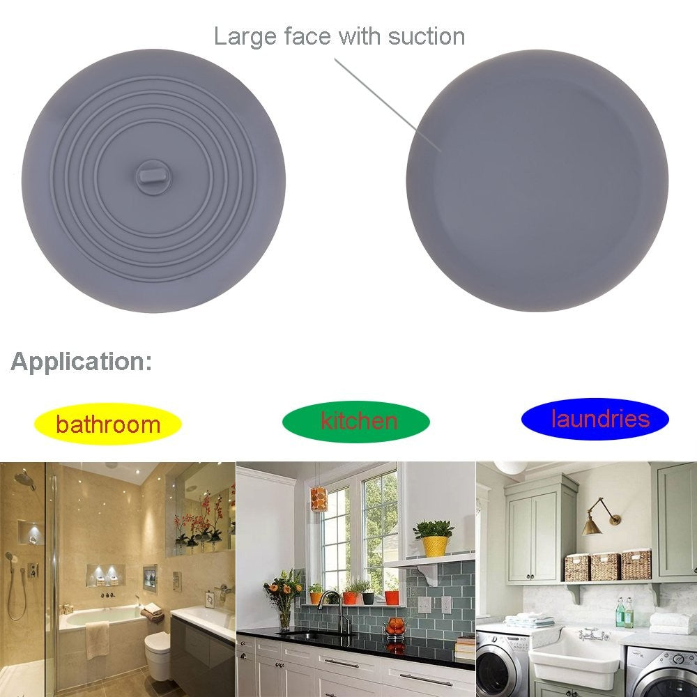 Silicone Tub Drain Stopper 2 Pack LG Suction Cover Hair Block Bathroom Kitchen