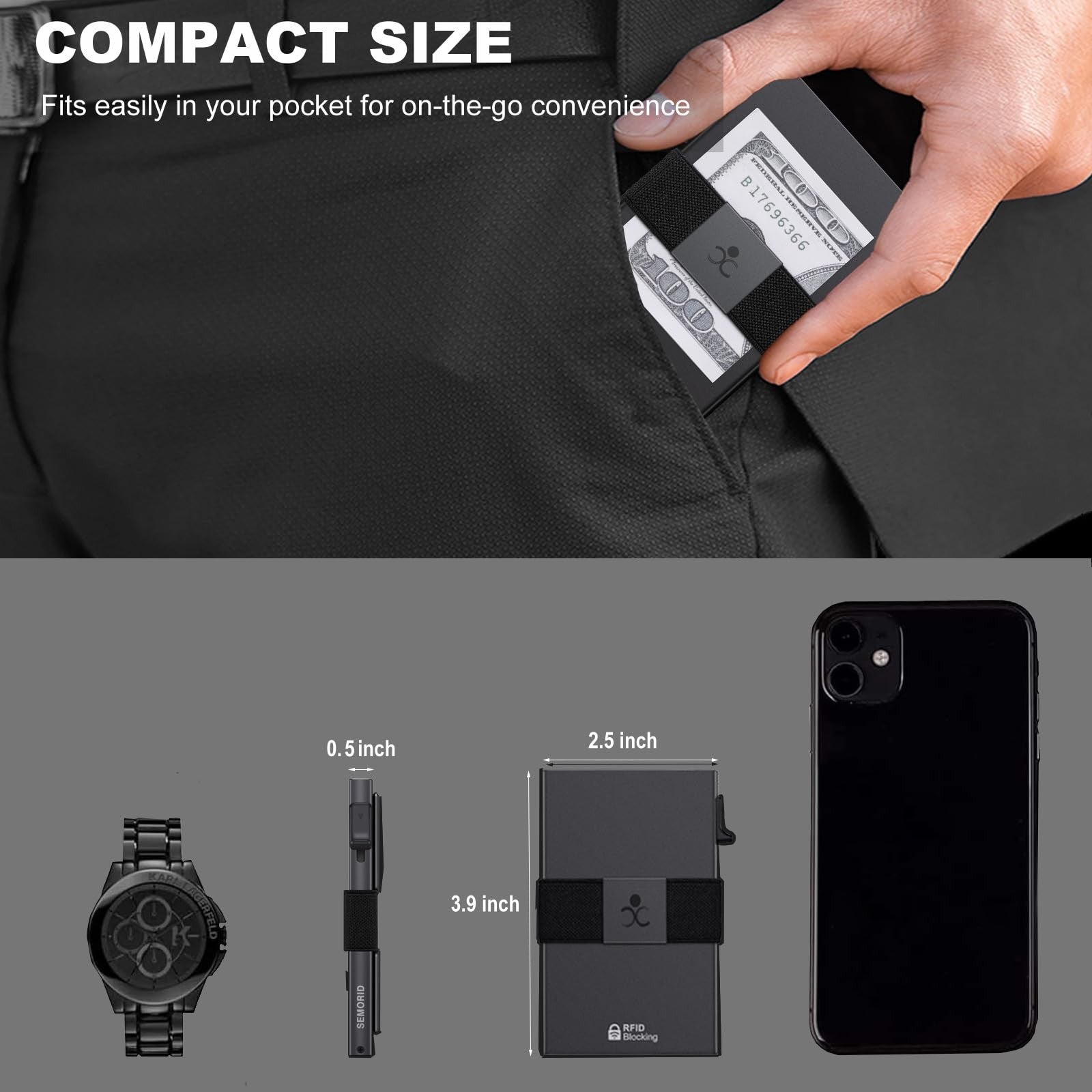 Slim Aluminum Card Holder Wallet for Men, Durable Expandable Backplate, RFID