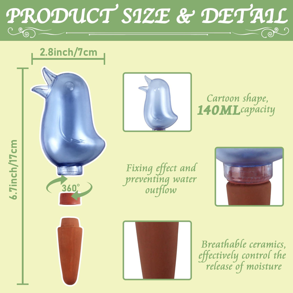 4 Pack Bird Self Watering Spikes 140mL Plant Watering Globes Red & Blue