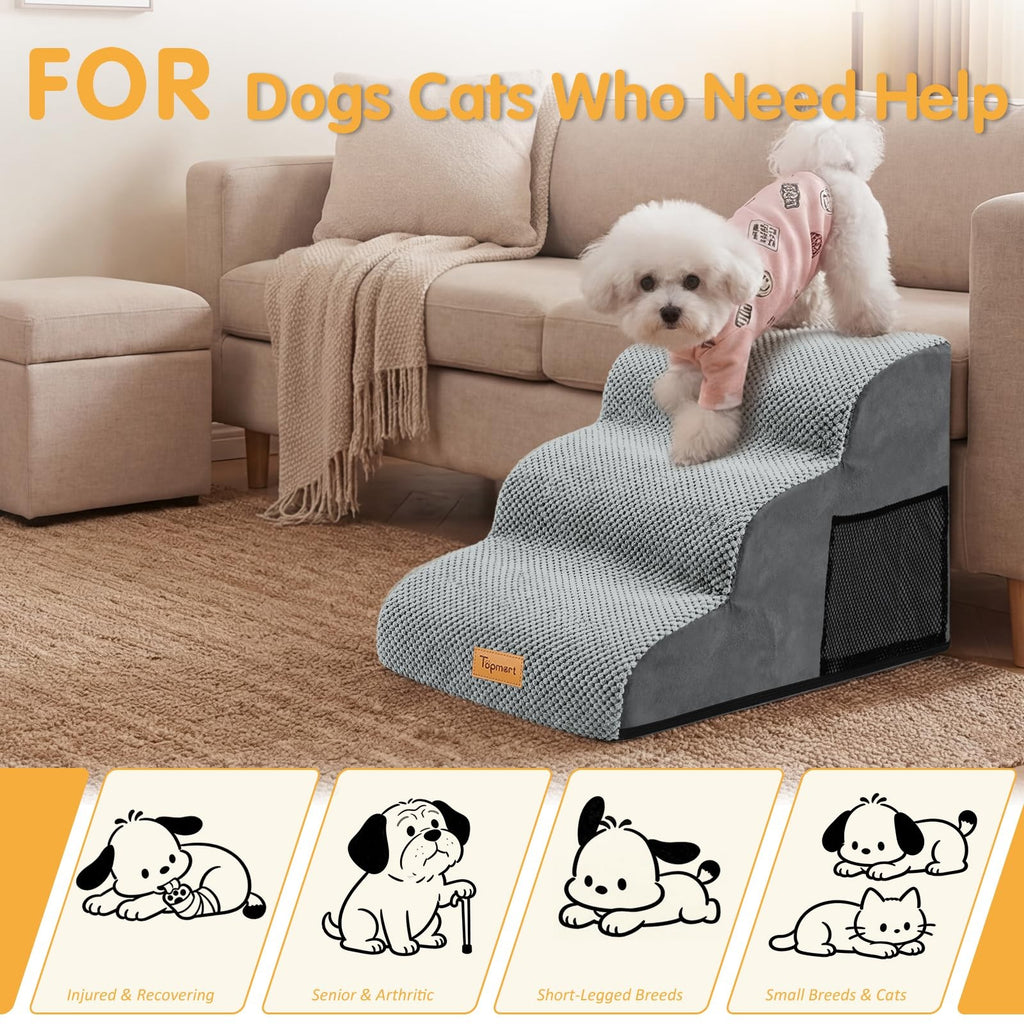3 Tiers Foam Dog Ramps/Steps ,Non-Slip Pet Steps Extra Wide Deep Dog Stairs.