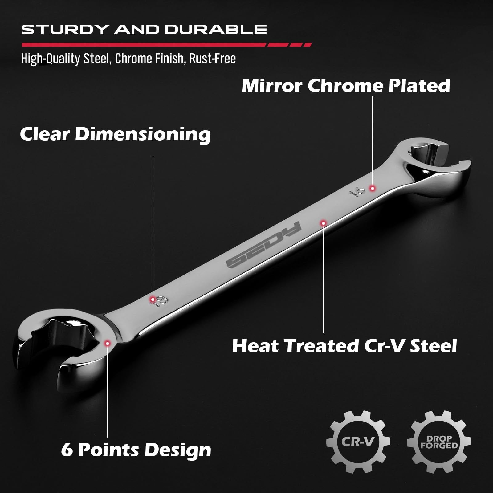 SEDY 14-Pc Flare Nut Wrench - SAE & Metric 1/4"-7/8" 9-21mm w/ PTFE Tape & Pouch