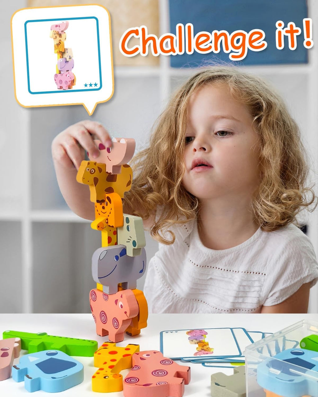 Montessori Wooden Animal Blocks Toy Sorting Stacking Puzzle Toddler 1-3