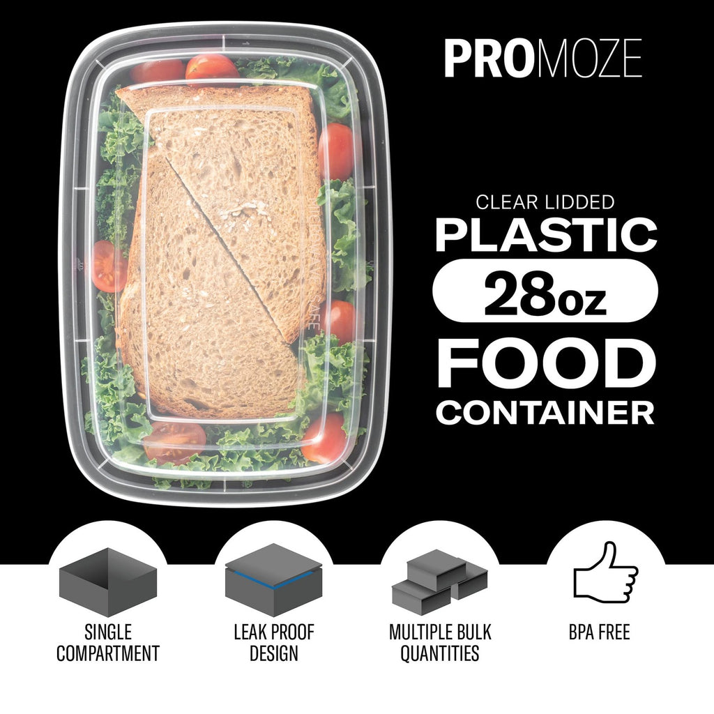 50-Pack 28oz Meal Prep Containers w/Lids 1 Compartment Microwave Safe