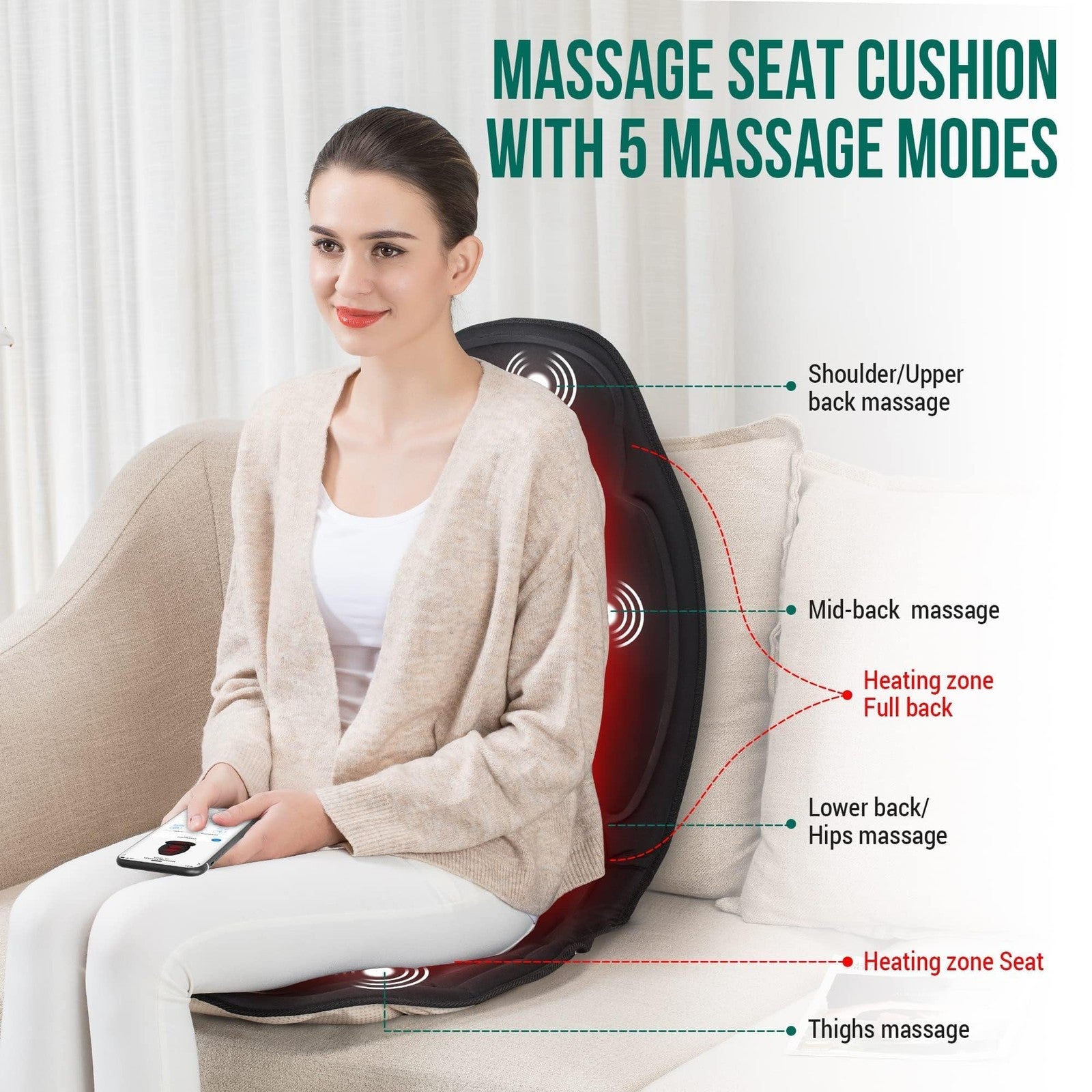 Snailax Vibration Back Massager Heat Seat Cushion Home Office Chair Pad