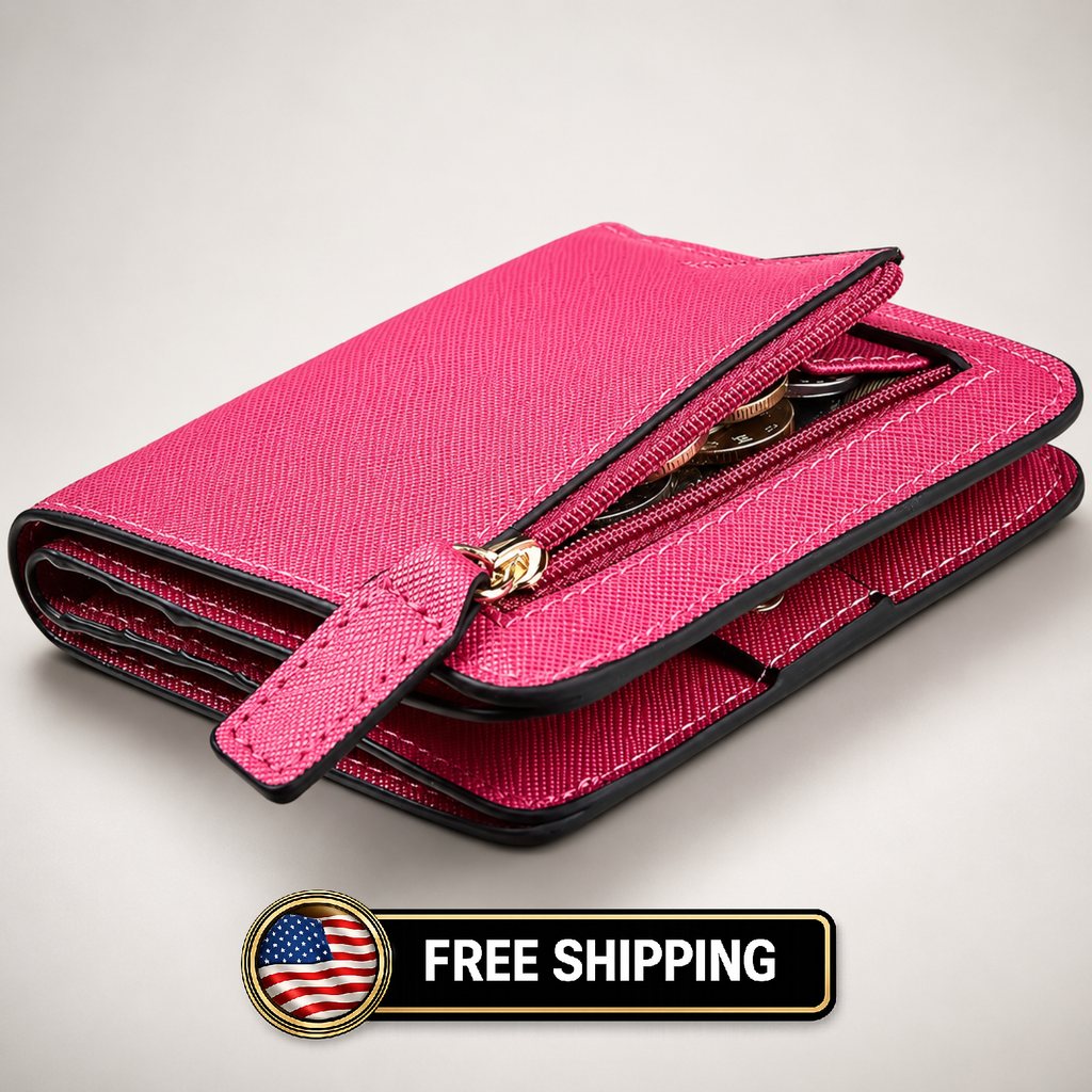 Toughergun Slim RFID Leather Wallet for Women Compact Bifold ID Coin Zipper